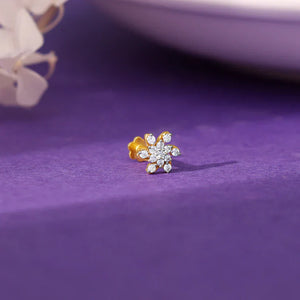 14K Gold Studded Bracelet with Floral Accent