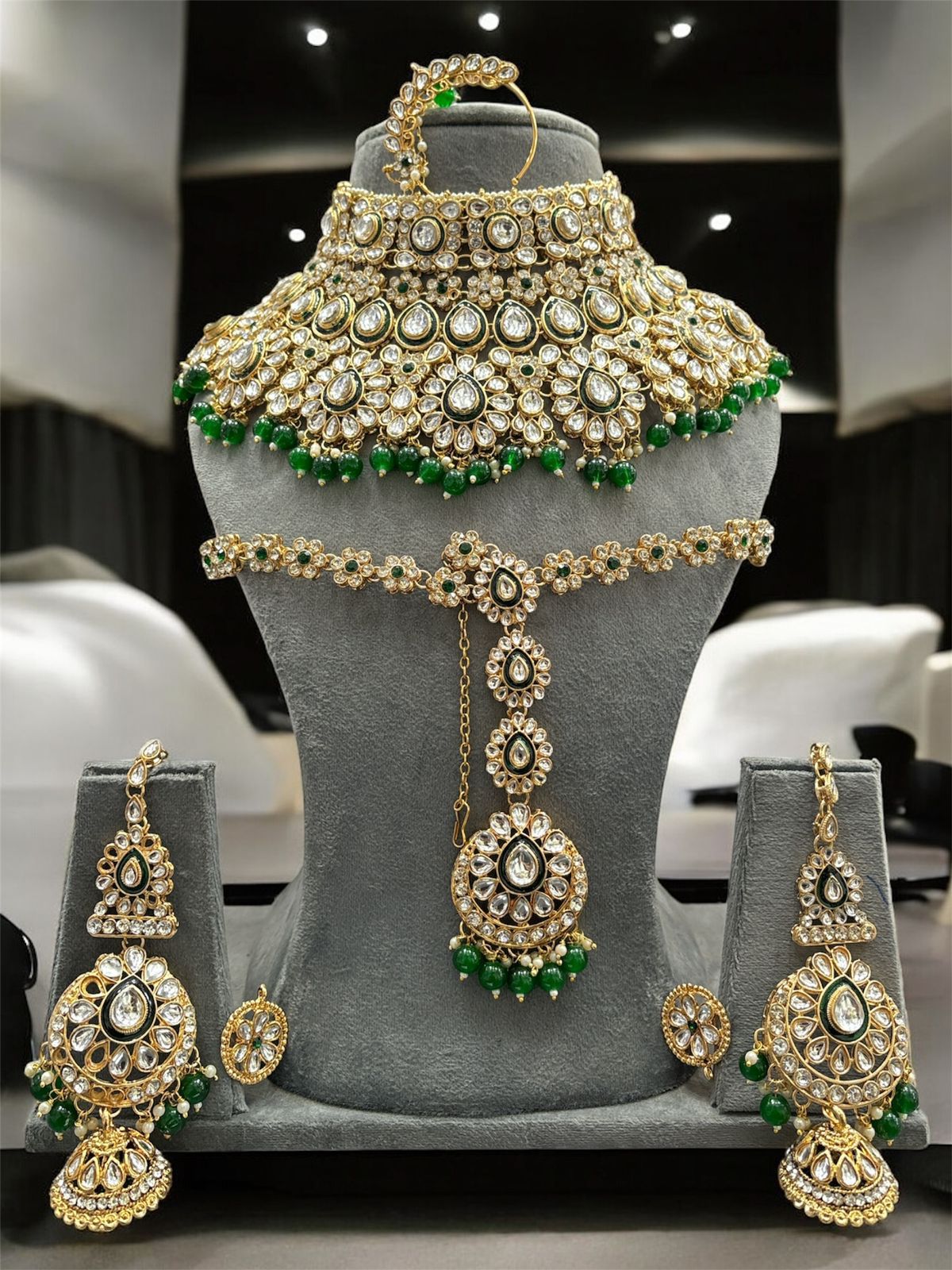 Gold-Plated Golden Green Dulhan Bridal Jewelelry Set